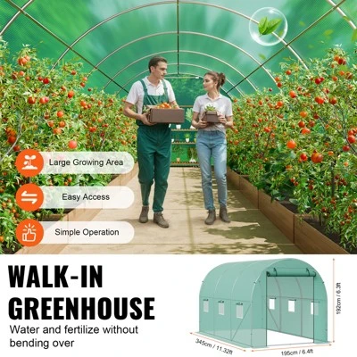 VEVOR Walk-in Tunnel Greenhouse, 11.3x6.4x6.3 Ft Hoop House Greenhouse Tunnel With Galvanized Steel Frame, Green PE Cover, Roll-up Zipper Door 5 VEVOR Walk-in Tunnel Greenhouse, 11.3x6.4x6.3 Ft Hoop House Greenhouse Tunnel With Galvanized Steel Frame, Green PE Cover, Roll-up Zipper Door - Image 5