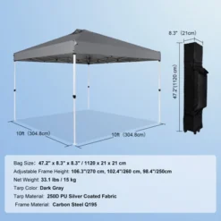 VEVOR Pop Up Canopy Tent, 10 X 10 Ft, 250 D PU Silver Coated Tarp, With Portable Roller Bag And 4 Sandbags, Waterproof And Sun Shelter Gazebo -Vevor GUEST dc6aff31 67af 475b 8951 ac4f0a062c2e