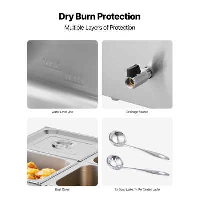 VEVOR Commercial Food Warmer, 1500W Electric Stainless Steel Steam Food Warmer With Lid, 4-Pan Fast Heating Countertop Buffet Bain Marie, Silver 6 VEVOR Commercial Food Warmer, 1500W Electric Stainless Steel Steam Food Warmer With Lid, 4-Pan Fast Heating Countertop Buffet Bain Marie, Silver - Image 6