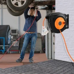 VEVOR Retractable Extension Cord Reel, 30 FT, Heavy Duty 16AWG/3C SJTOW Power Cord, With Lighted Triple Tap Outlet 10 Amp Circuit Breaker, Orange