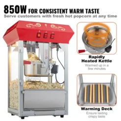 VEVOR Popcorn Maker, 850W Popcorn Popper Machine, 8 Oz Kettle Makes 48 Cups Per Batch, Countertop Popcorn Maker With Tempered Glass, Includes 4 Scoops -Vevor GUEST dccaf3c5 53d5 4da7 b805 f0c22420ed63