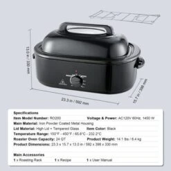 VEVOR Electric Roaster Oven, 24 QT Turkey Roaster Oven With Self-Basting Lid, 1450W Roaster Oven With Defrost & Warm Function, Adjustable Temp 14 VEVOR Electric Roaster Oven, 24 QT Turkey Roaster Oven With Self-Basting Lid, 1450W Roaster Oven With Defrost & Warm Function, Adjustable Temp -Vevor GUEST dd5e87db 5310 4239 ad03 83e1f3889ffa