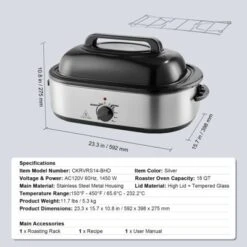 VEVOR Electric Roaster Oven, 18 QT Turkey Roaster Oven With Self-Basting Lid, 1450W Roaster Oven With Defrost & Warm Function -Vevor GUEST dd703efe a44e 4c8d 82c6 77dd1a05d169