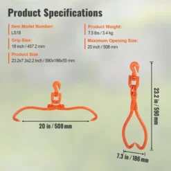 VEVOR Log Skidding Tongs, 18 Inch 2 Claw Log Lifting Tongs, Heavy Duty Rotating Steel Lumber Skidding Tongs, 772 Lbs/350 Kg Loading Capacity -Vevor GUEST dd80a1e4 bb24 46b0 95a9 2944ed0c22f1