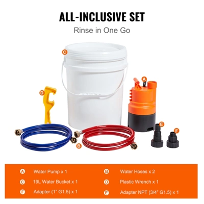 VEVOR Tankless Water Heater Flushing Kit, Includes Efficient Pump & 3.7 Gallon Pail & 2 Hoses, Wrench And Adapter For Quick Install, Orange 2 VEVOR Tankless Water Heater Flushing Kit, Includes Efficient Pump & 3.7 Gallon Pail & 2 Hoses, Wrench And Adapter For Quick Install, Orange - Image 2