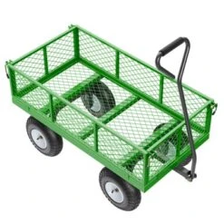 VEVOR 900 Lbs Steel Garden Cart On Wheels, Heavy Duty Pullable Garden Wagon Yard Cart, Outdoor Metal Utility Wagon With 10" Tires, Green -Vevor GUEST de598112 75cc 442f a96e 727c372a6095