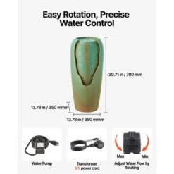 VEVOR Outdoor Water Fountain, 30.71 In Height Fountain And Waterfall, 1-Tier Floor Standing Glazed Jar Style Fountains With Light And Pump, Green 10 VEVOR Outdoor Water Fountain, 30.71 In Height Fountain And Waterfall, 1-Tier Floor Standing Glazed Jar Style Fountains With Light And Pump, Green -Vevor GUEST de60ca90 f9ce 4614 9116 b5d7c12cec81