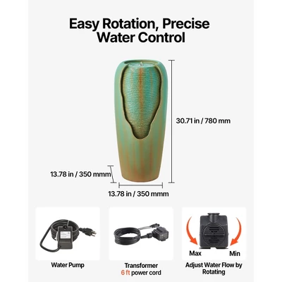VEVOR Outdoor Water Fountain, 30.71 In Height Fountain And Waterfall, 1-Tier Floor Standing Glazed Jar Style Fountains With Light And Pump, Green 3 VEVOR Outdoor Water Fountain, 30.71 In Height Fountain And Waterfall, 1-Tier Floor Standing Glazed Jar Style Fountains With Light And Pump, Green - Image 3