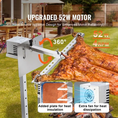 VEVOR Electric BBQ Rotisserie Grill Kit, 46 Inch 132 Lbs Capacity, Automatic 52W Motor Height Adjustable Universal Roaster Stand, Silver 2 VEVOR Electric BBQ Rotisserie Grill Kit, 46 Inch 132 Lbs Capacity, Automatic 52W Motor Height Adjustable Universal Roaster Stand, Silver - Image 2