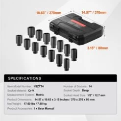 VEVOR Axle Nut Impact Socket Set, 1/2" Drive Deep 6+12-Point 14-Piece Metric Spindle Nut Socket Set, CR-V Heat Treated Large Socket Set Black -Vevor GUEST de802885 ea0c 47f0 86ab d31dcfee8cf5