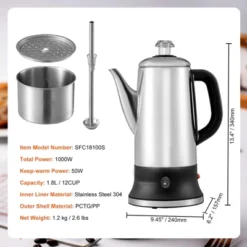VEVOR 12-Cup Electric Percolator Coffee Pot, 304 Stainless Steel Coffee Percolator With Keep Warm Function & Heat-Resistant Handle -Vevor GUEST dec19614 4a69 4258 ba89 46e739acb282