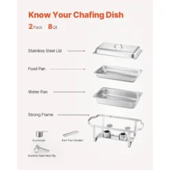 VEVOR Chafing Dish Buffet Set, 8 Qt 2 Pack, Stainless Steel Chafer With 2 Full Size Pans,Rectangle Catering Warmer Server With Lid Water Pan, Silver -Vevor GUEST df74aa5b 62f1 4268 914a 7eb89e5fd57d