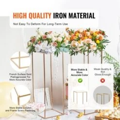 VEVOR 2PCS 31.5inch High Wedding Flower Stand, Metal Vase Column Geometric Centerpiece Stands, Gold Rectangular Floral Display Rack -Vevor GUEST df8b6c59 20e8 4ad0 b42f 6854999cda33