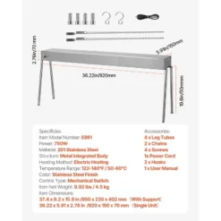 VEVOR Food Heat Lamp, 750W Hanging Commercial Food Heating Warmer, Stainless Steel Electric Strip Heater Light With Cord, Silver -Vevor GUEST df9248e9 e474 4629 a835 5a96684c39d6