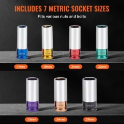 VEVOR Lug Nut Impact Socket Set, 1/2 Inch Drive Metric 6-Point Deep Socket Set, 7 Total Lug Nut Sizes 17/19/21/22/23/24/27mm -Vevor GUEST dfb35ada e472 4a89 9f14 676f2a5614cf