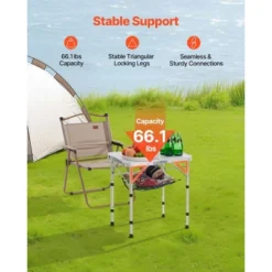 VEVOR Folding Camping Table, Adjustable Height Portable Side Tables, Aluminum MDF Beach Table With Mesh Layer, Carrying Handle, 24x16in, Silver -Vevor GUEST dfc936d5 04ae 44d9 8c7a da3e69ea52d3