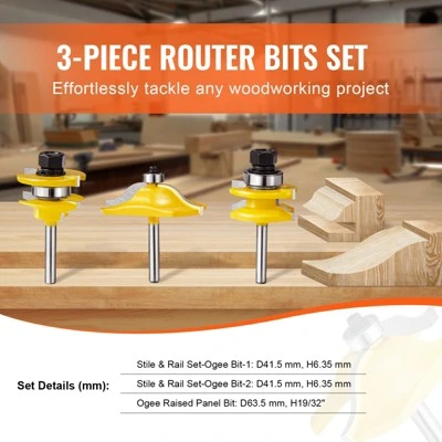 VEVOR Router Bits Set, 3 Pieces, Carbide Router Bit Kit With 1/4 Inch Shank, Wood Carrying Case, Woodworking Tools For Professional, Beige 4 VEVOR Router Bits Set, 3 Pieces, Carbide Router Bit Kit With 1/4 Inch Shank, Wood Carrying Case, Woodworking Tools For Professional, Beige - Image 4