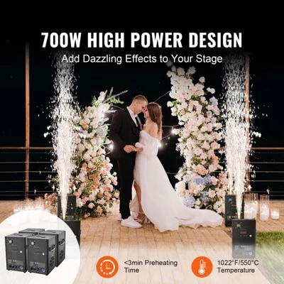 VEVOR Cold Spark Machine, 4 Pack 700W Output Fireworks Controllers, 6.6-16.4ft Adjustable Height, With Advanced DMX System, Screen, Black 2 VEVOR Cold Spark Machine, 4 Pack 700W Output Fireworks Controllers, 6.6-16.4ft Adjustable Height, With Advanced DMX System, Screen, Black - Image 2