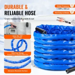 VEVOR 50ft Heated Water Hose For RV, Heated Drinking Water Hose With Corrugated Cover Antifreeze To -45°F, Automatic Self-regulating, 5/8" I.D. Blue -Vevor GUEST e0177266 d3b4 434f b1c3 c3fe52f5ec1b