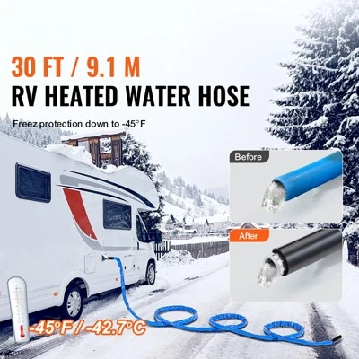 VEVOR 30ft Heated Water Hose For RV, Heated Drinking Water Hose With Corrugated Cover Antifreeze To -45°F, Automatic Self-regulating, 5/8" I.D. Blue 2 VEVOR 30ft Heated Water Hose For RV, Heated Drinking Water Hose With Corrugated Cover Antifreeze To -45°F, Automatic Self-regulating, 5/8" I.D. Blue - Image 2