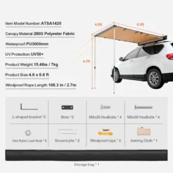 VEVOR Car Side Awning, Large 4.6'x6.6' Shade Coverage Vehicle Awning, PU3000mm UV50+ Retractable Car Awning With Waterproof Storage Bag 14 VEVOR Car Side Awning, Large 4.6'x6.6' Shade Coverage Vehicle Awning, PU3000mm UV50+ Retractable Car Awning With Waterproof Storage Bag -Vevor GUEST e08d729a 5789 4926 be13 3e0cda7a9d37