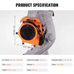 VEVOR Floor Blower, 1/4 HP, 1000 CFM Air Mover For Drying And Cooling, Portable Carpet Dryer Fan With 4 Blowing Angles And Time Function -Vevor GUEST e0c0ef00 18f8 476c 9c7f 26a22fb03984