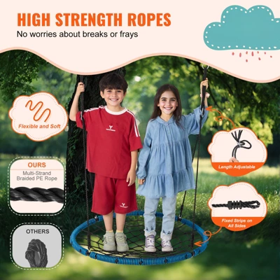 VEVOR Spider Web Saucer Swing, 40 Inch Round Swings For Kids Outdoor, 750lbs Weight Capacity Saucer Tree Swing, Stable Woven Rope Swing Seat 4 VEVOR Spider Web Saucer Swing, 40 Inch Round Swings For Kids Outdoor, 750lbs Weight Capacity Saucer Tree Swing, Stable Woven Rope Swing Seat - Image 4
