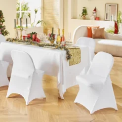VEVOR Stretch Spandex Folding Chair Covers, Universal Fitted Chair Cover, Removable Washable Protective Slipcovers, For Wedding (30PCS White)