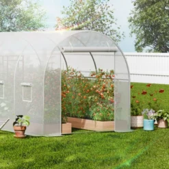 VEVOR Walk-in Tunnel Greenhouse, 14.6x6.4x6.3 Ft Hoop House Greenhouse Tunnel With Galvanized Steel Frame, White PE Cover, 8 Windows