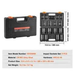 VEVOR 1" Drive Impact Socket Set, 8 Piece Deep Socket Set Metric 27-41mm, 6 Point Cr-Mo Alloy Steel For Auto Repair, Easy-to-Read Size Markings,BLACK -Vevor GUEST e20bf714 1408 4904 a9ce 315e96836ce5