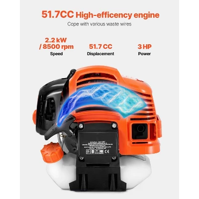 VEVOR String Trimmer, 51.7CC 2-Stroke, Gas Powered Weed Wacker, 16.9" Cordless Grass Trimmer, Multi-Functional Lawn Edger With Shoulder Strap 2 VEVOR String Trimmer, 51.7CC 2-Stroke, Gas Powered Weed Wacker, 16.9" Cordless Grass Trimmer, Multi-Functional Lawn Edger With Shoulder Strap - Image 2