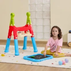 VEVOR Art Easel For Kids, 2-in-1 Double-Sided Kid's Art Easel With Magnetic Whiteboard & Chalkboard, Adjustable Standing Rotatable Drawing Board