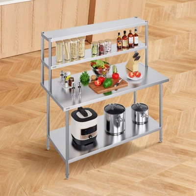 VEVOR Double Overshelf, Double Tier Stainless Steel Overshelf, 12 X 60 Inch Double Deck Overshelf, Height Adjustable Overshelf Prep Work Table 1 VEVOR Double Overshelf, Double Tier Stainless Steel Overshelf, 12 X 60 Inch Double Deck Overshelf, Height Adjustable Overshelf Prep Work Table