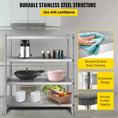 VEVOR Stainless Steel Shelving 46.8x18.5 Inch 4 Tier Adjustable Shelf Storage Unit Stainless Steel Heavy Duty Shelving, Silver 4 VEVOR Stainless Steel Shelving 46.8x18.5 Inch 4 Tier Adjustable Shelf Storage Unit Stainless Steel Heavy Duty Shelving, Silver - Image 4