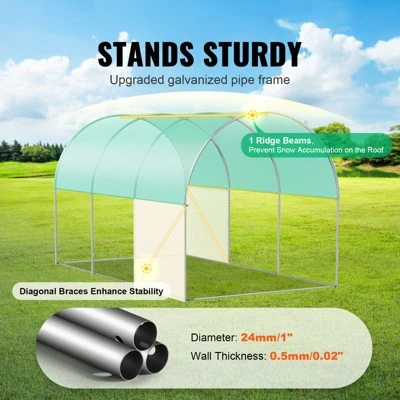 VEVOR Walk-in Tunnel Greenhouse, 11.3x6.4x6.3 Ft Hoop House Greenhouse Tunnel With Galvanized Steel Frame, Green PE Cover, Roll-up Zipper Door 2 VEVOR Walk-in Tunnel Greenhouse, 11.3x6.4x6.3 Ft Hoop House Greenhouse Tunnel With Galvanized Steel Frame, Green PE Cover, Roll-up Zipper Door - Image 2