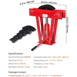 VEVOR Hydraulic Pipe Bender, 12 Ton Manual Copper Exhaust Pipe Bending Machine With 6 Dies (1/2" - 2") And 90 - 180° Adjustable Rollers, Red 14 VEVOR Hydraulic Pipe Bender, 12 Ton Manual Copper Exhaust Pipe Bending Machine With 6 Dies (1/2" - 2") And 90 - 180° Adjustable Rollers, Red -Vevor GUEST e37c921f e0b9 4f18 8db9 4a94071964e6