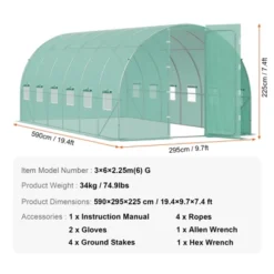 VEVOR Walk-in Tunnel Greenhouse, 19.4x9.7x7.4 Ft Hoop House Greenhouse Tunnel With Galvanized Steel Frame, PE Cover, Swing Door, 12 Roll-up Windows 14 VEVOR Walk-in Tunnel Greenhouse, 19.4x9.7x7.4 Ft Hoop House Greenhouse Tunnel With Galvanized Steel Frame, PE Cover, Swing Door, 12 Roll-up Windows -Vevor GUEST e381c98a f1f4 444b 9c9f aea3a311da92