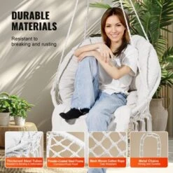 VEVOR Hanging Hammock Swing Chair, 330 Lbs Capacity, Macramé Hanging Chair With Cushion And Mounting Hardware, Cotton Rope Swing Chair, Beige -Vevor GUEST e424b753 d157 4747 a494 f8c3a50dea4a