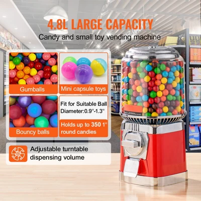 VEVOR Gumball Machine For Kids, 16"H Home Candy Vending Machine, PC Round Gumball Dispenser, Bubble Gum Machine For Game Stores 2 VEVOR Gumball Machine For Kids, 16"H Home Candy Vending Machine, PC Round Gumball Dispenser, Bubble Gum Machine For Game Stores - Image 2