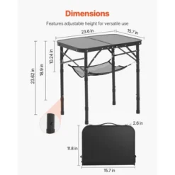 VEVOR Folding Camping Table, Adjustable Height Portable Side Tables, Aluminum MDF Beach Table With Mesh Layer, Carrying Handle, 24x16in, Black -Vevor GUEST e4688532 77b5 4fc2 8d78 53795ccd7828