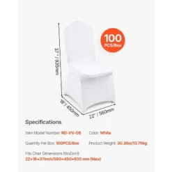 VEVOR Stretch Spandex Folding Chair Covers, Universal Fitted Chair Cover, Removable Washable Protective Slipcovers, (100PCS White) -Vevor GUEST e4f7d499 f26c 43e8 8d85 2437fd3196fe