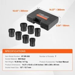 VEVOR Wheel Bearing Locknut Socket Set,1/2 Inch Drive 7 Piece SAE And Metric 6-Point Socket For Ford,Dodge,and Toyota Vehicles,with Storage Case Black -Vevor GUEST e50afe2f 796b 4516 917f c404bb9bd139