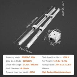 VEVOR Linear Rail Kit, SBR20 800mm, Includes 2 PCS 31.5 In SBR20 Rails & 4 PCS SBR20UU Blocks, Ideal For CNC Machines, Automation Projects -Vevor GUEST e50e8e20 3ae0 4e51 9952 f0d996987b21