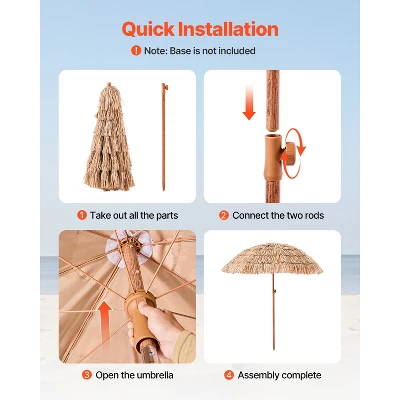 VEVOR Tiki Umbrella, 6.5 Ft Thatched Patio Umbrella With Tilt, Hawaiian Style Beach Parasol With Durable PP Thatch And 8 Metal Ribs, Oringinal Color 5 VEVOR Tiki Umbrella, 6.5 Ft Thatched Patio Umbrella With Tilt, Hawaiian Style Beach Parasol With Durable PP Thatch And 8 Metal Ribs, Oringinal Color - Image 5