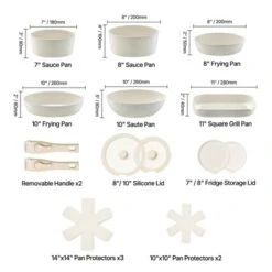 VEVOR 17 Piece Pots And Pans Set Nonstick, Detachable Handle Cookware, Space Saving Induction Cookware Set, Kitchen RV Cooking Sets, White -Vevor GUEST e566a548 2484 4c42 bfb6 0279f977339d