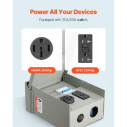 VEVOR Temporary Power Outlet Panel, 20 50 Amp, RV EV Electrical Outlet Panel With NEMA 50 Amp GFCI 20 Amp Receptacle Installed, Gray -Vevor GUEST e578deba e96c 462f 8dca 6da6f3e2ed02
