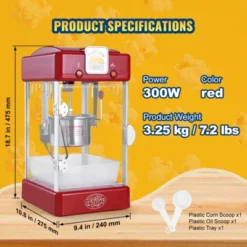 VEVOR Popcorn Maker, 300W Popcorn Popper Machine, 2.5 Oz Kettle Makes 4 QT Per Batch, Tabletop Popcorn Maker With PP Door, Includes 2 Scoops, Red -Vevor GUEST e5a85cb3 1b43 48cb b8c3 139c4975473a