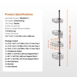 VEVOR Shower Corner Caddy Tension Pole, 56" To 114" High, Multi-Functional Shower Tension Pole With Strong Load-Bearing Tray, Black 13 VEVOR Shower Corner Caddy Tension Pole, 56" To 114" High, Multi-Functional Shower Tension Pole With Strong Load-Bearing Tray, Black -Vevor GUEST e5dcb790 eca6 4420 8629 f796baf6b8ef