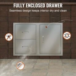 VEVOR Outdoor Kitchen Door Drawer Combo 32.5" W X 21.6" H X 20.5''D,Access Door/Double Drawers With Paper Towel Rack, BBQ Island Drawers, Silver -Vevor GUEST e5f9d471 ed0b 4495 92a6 d7da35bc9588