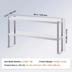 VEVOR Double Overshelf, Double Tier Stainless Steel Overshelf, 12 X 48 Inch Double Deck Overshelf, Height Adjustable Overshelf Prep Work Table -Vevor GUEST e6734a69 25b3 4832 8354 82ba8163cfea